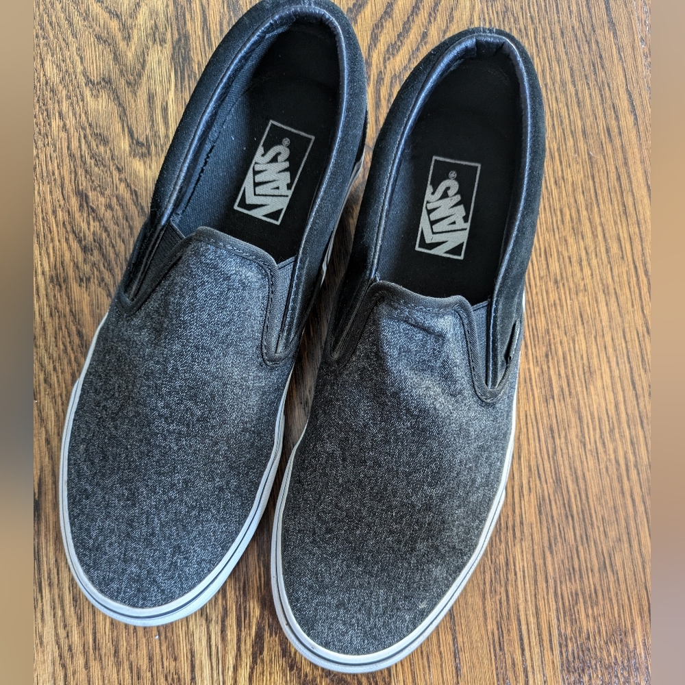 Vans Black Suede and Suiting Slip-Ons, Women's size 8.5